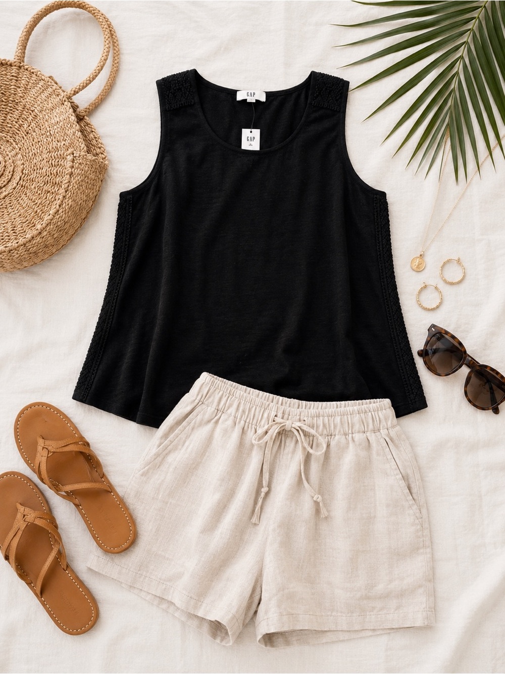 NWT Gap Linen Blend Black Tank Top XL